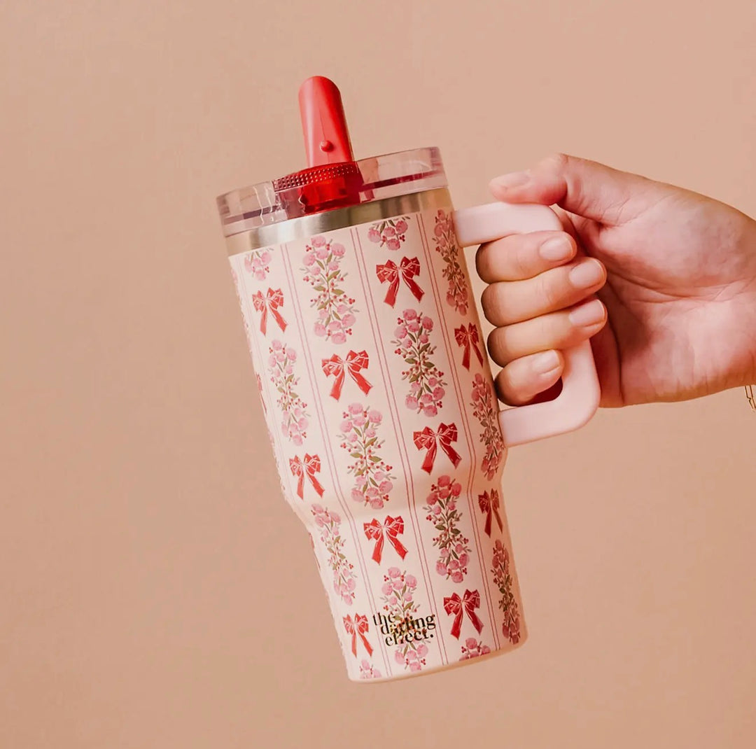 Vintage Bows & Blooms Tumbler with Handle