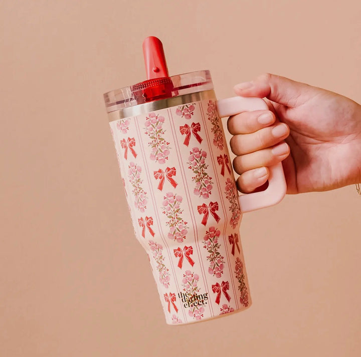 Vintage Bows & Blooms Tumbler with Handle