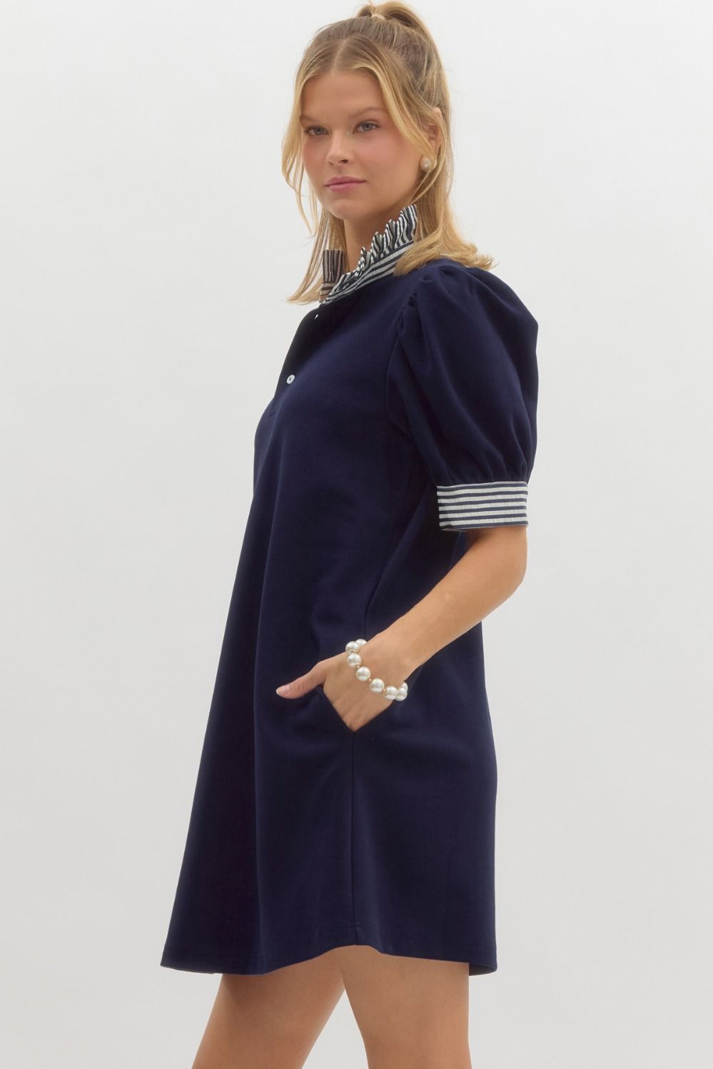 Short Sleeve Polo Dress with Stripes