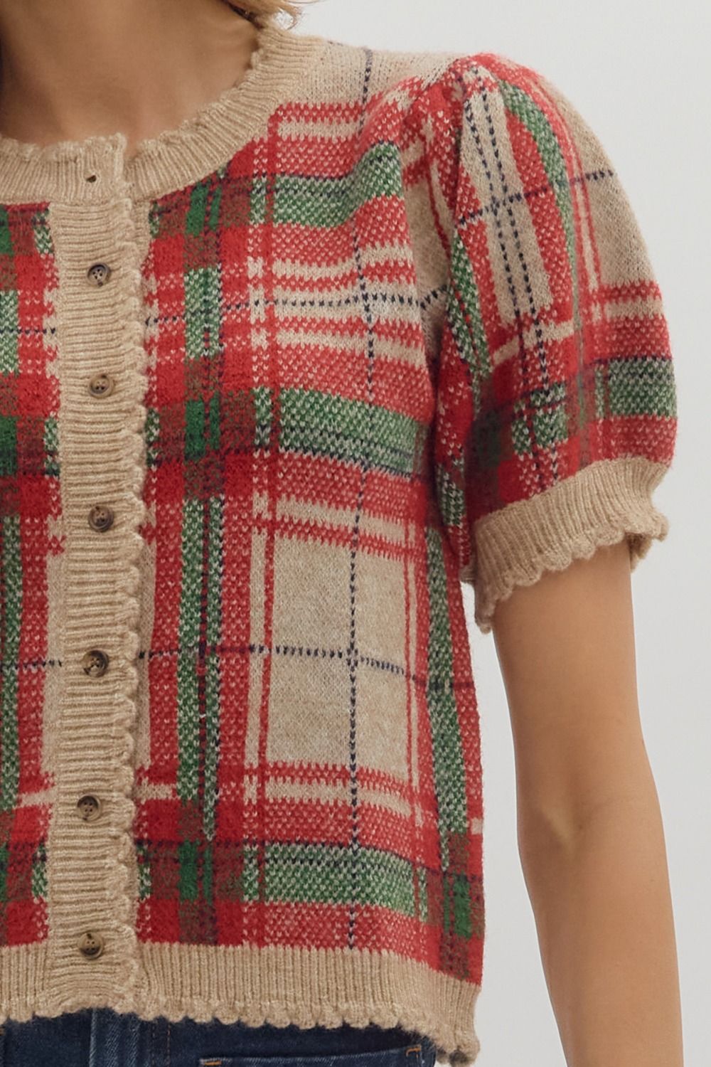 Holly Tartan Puff Sleeve Cardigan