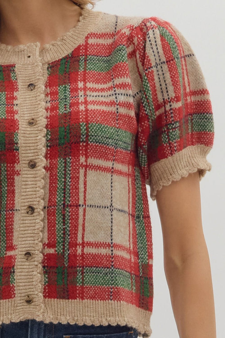 Holly Tartan Puff Sleeve Cardigan