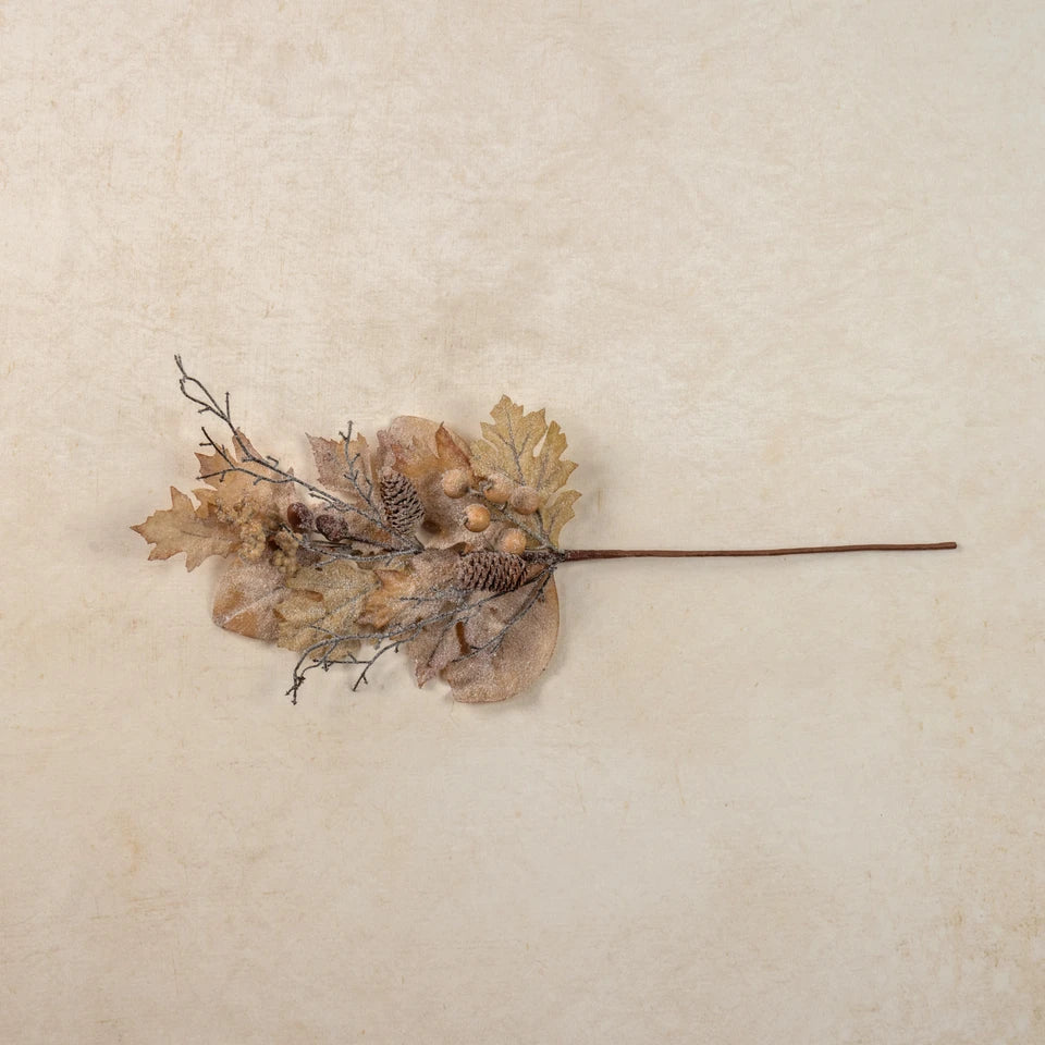 Frosted Champagne Oak Leaf Spray
