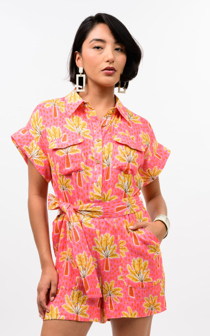 Sunset Palm Belted Romper