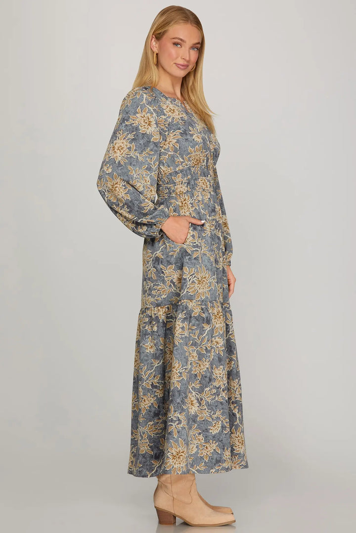 Autumn Sky Floral Maxi Dress
