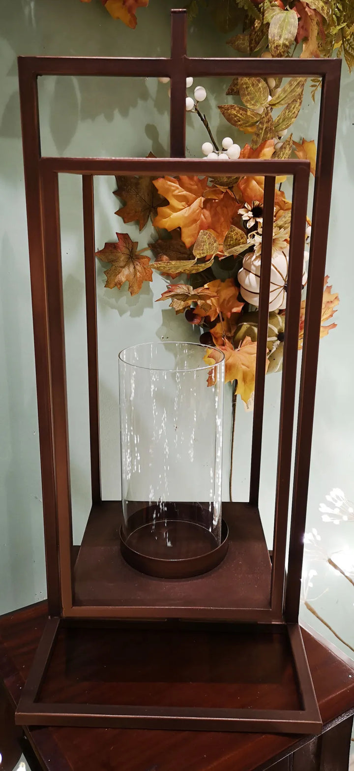 Modern Bronze Frame Hurricane Lantern