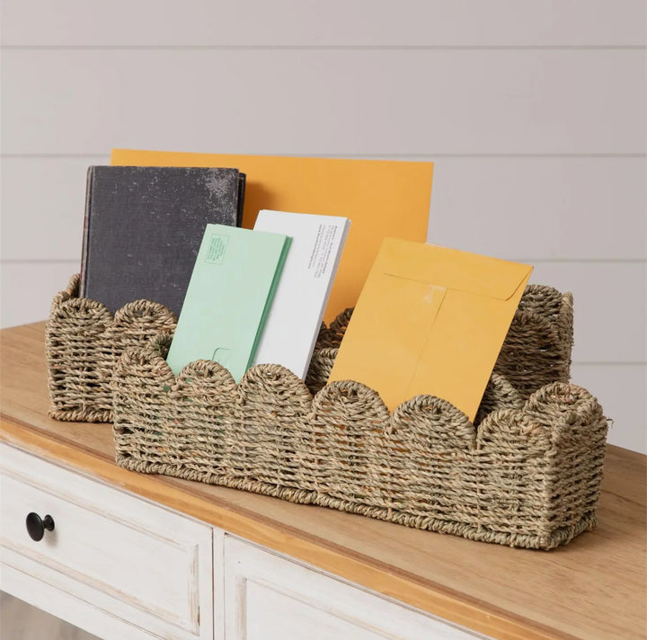 Scalloped Edge Seagrass Mail Basket