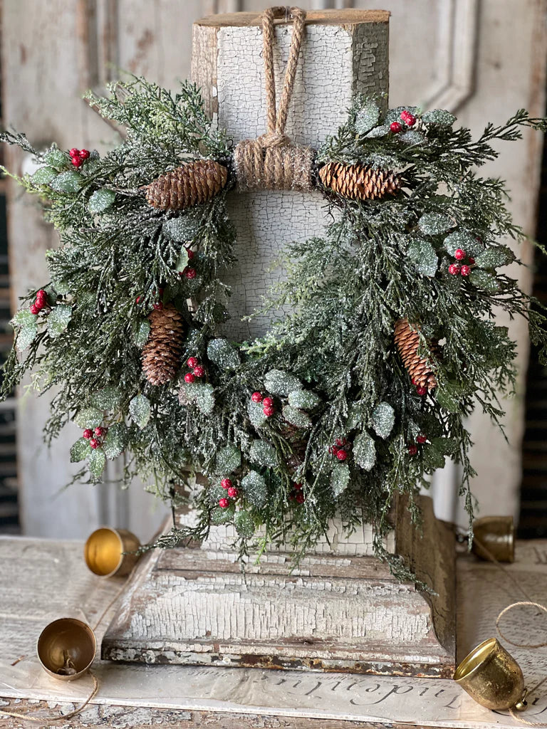 Frosted Pine & Berry Wreath – 20”
