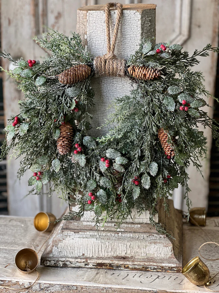 Frosted Pine & Berry Wreath – 20”