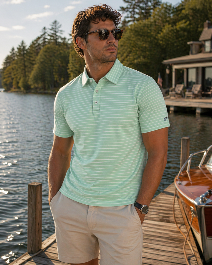Horizon Stripe Performance Polo - Mint