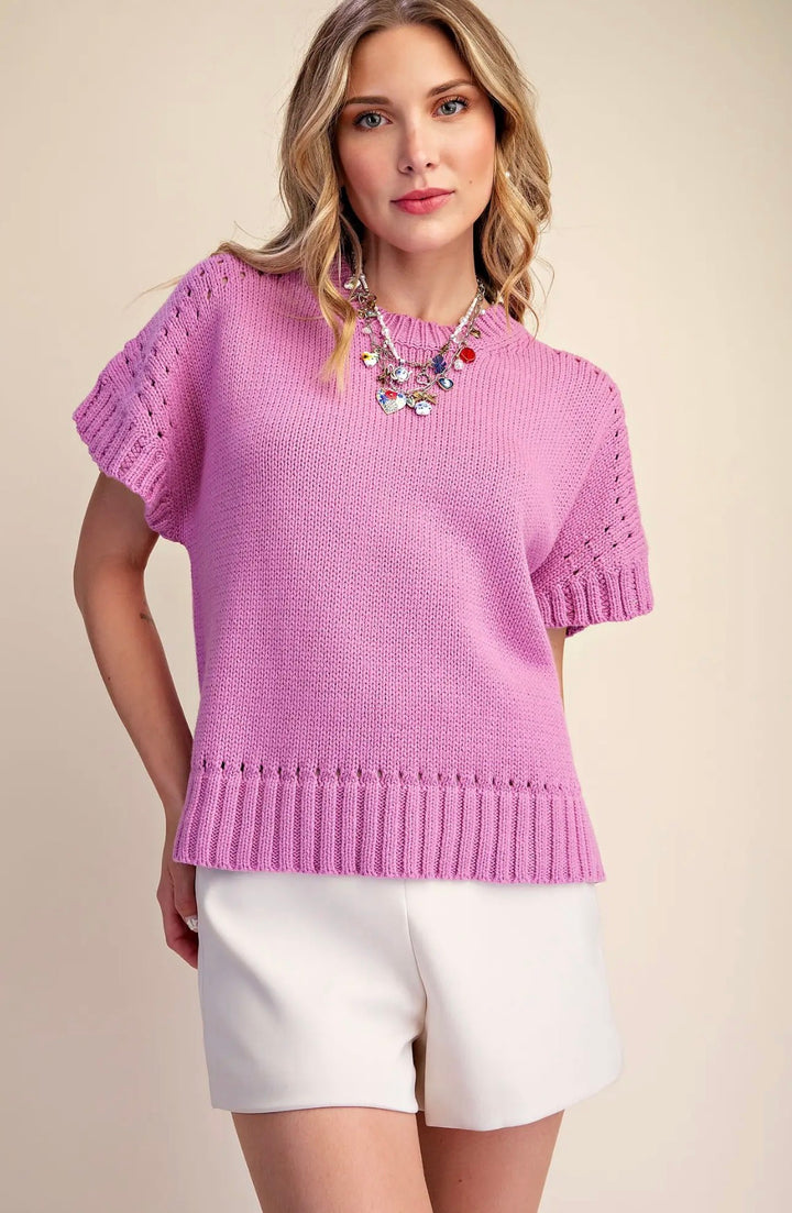 Rosy Knit Short Sleeve Sweater