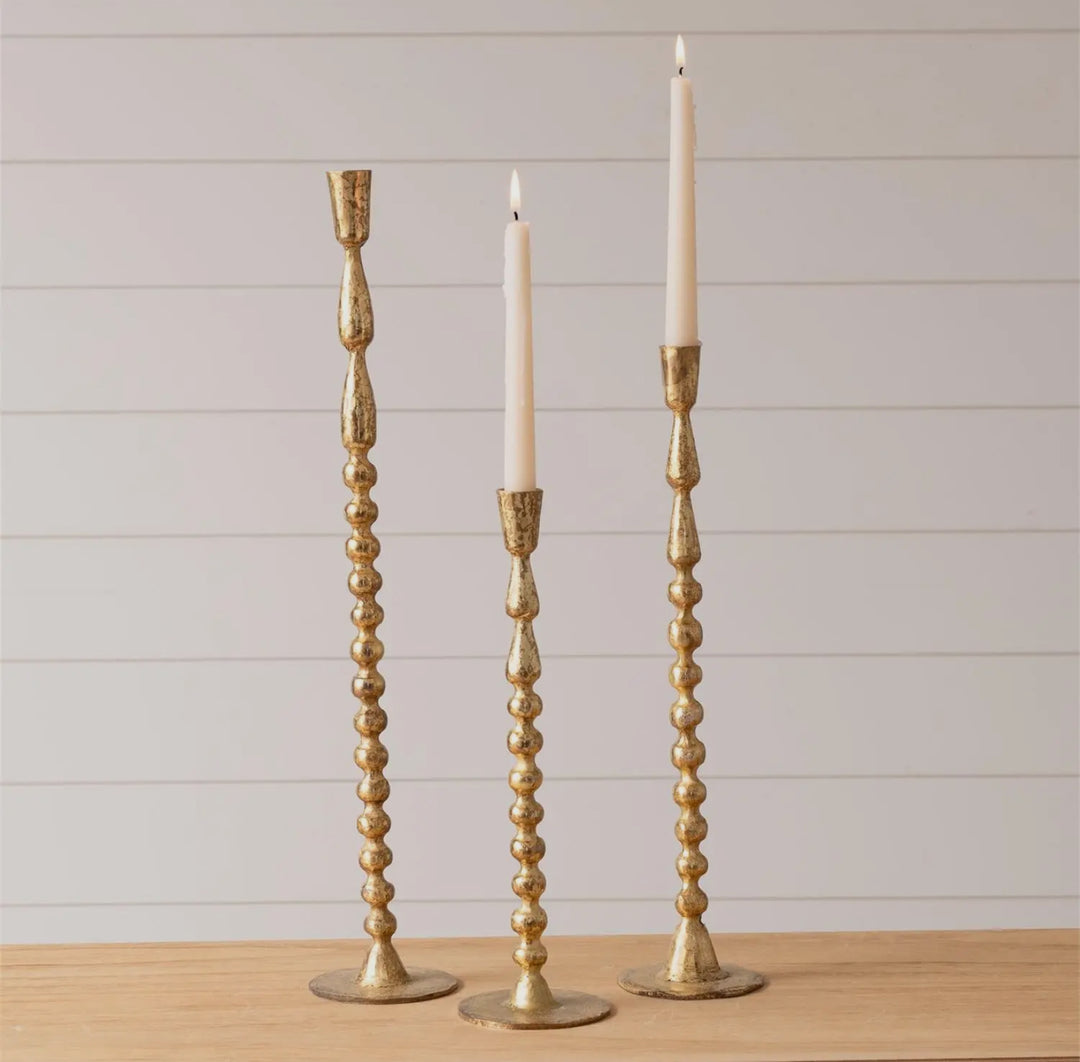 Gold Bubble Taper Candle Holders