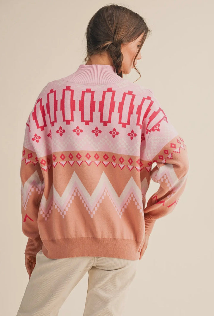 Pink Peaks Half-Zip Sweater