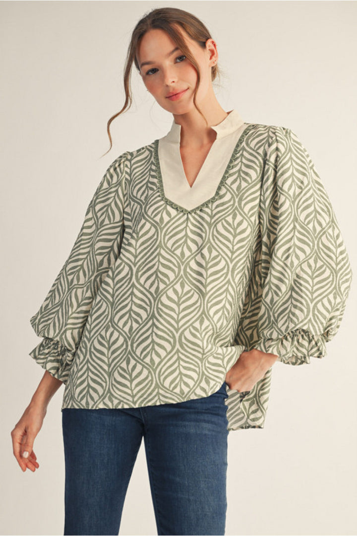 Willow Whimsy Leaf Print Blouse