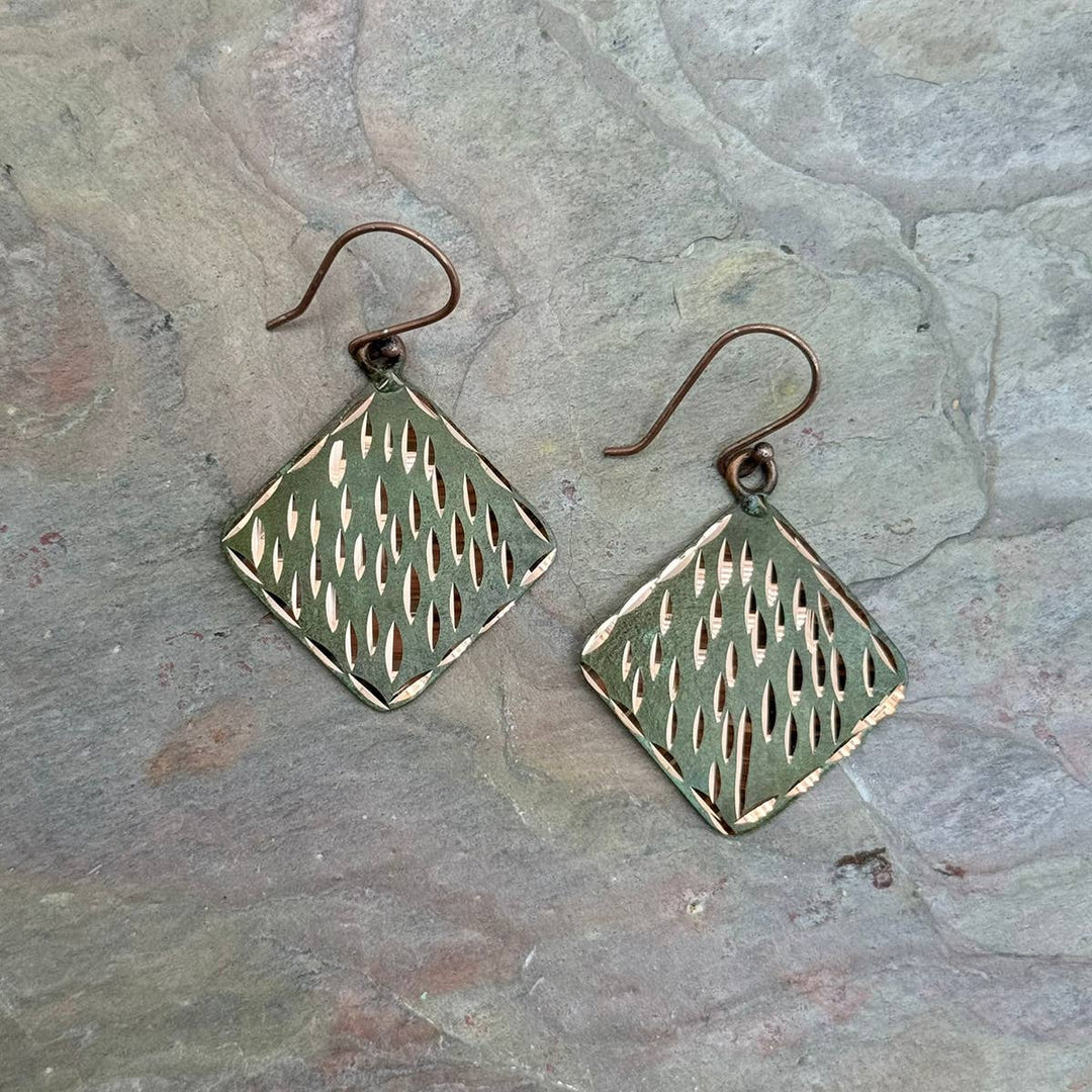 Patina Engraved Copper Earrings