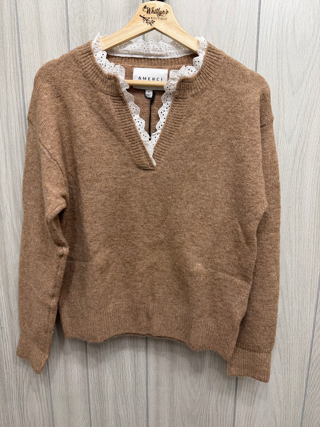 Café au Lait Lace Trim Sweater