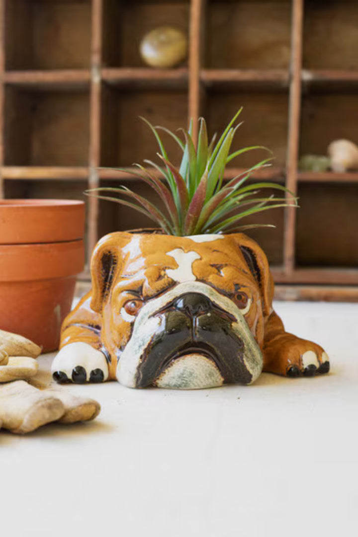 Bulldog Charm Ceramic Planter