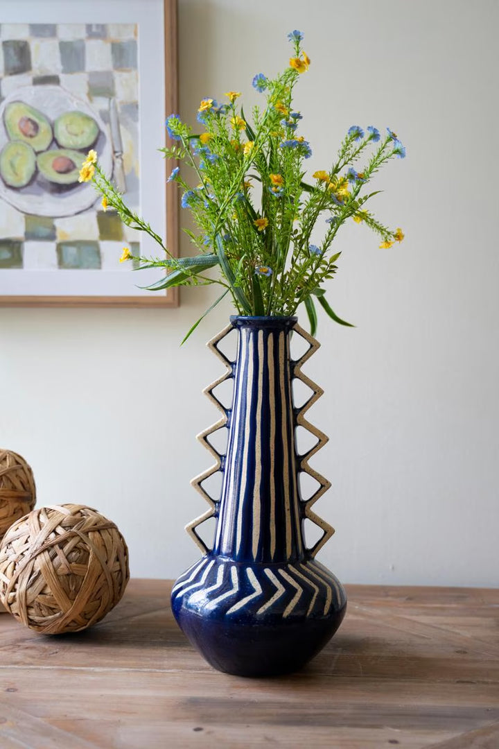 Indigo Zigzag Ceramic Vase