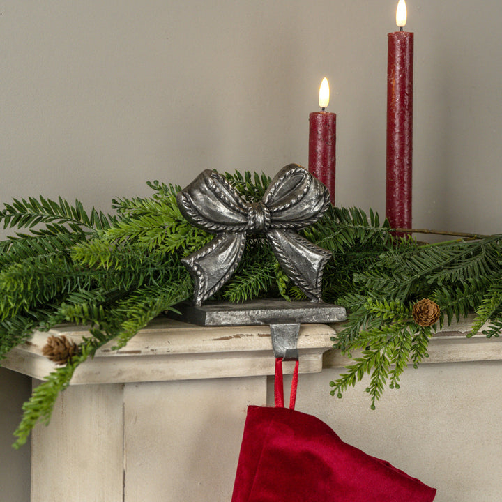 Antique Silver Bow Stocking Holder
