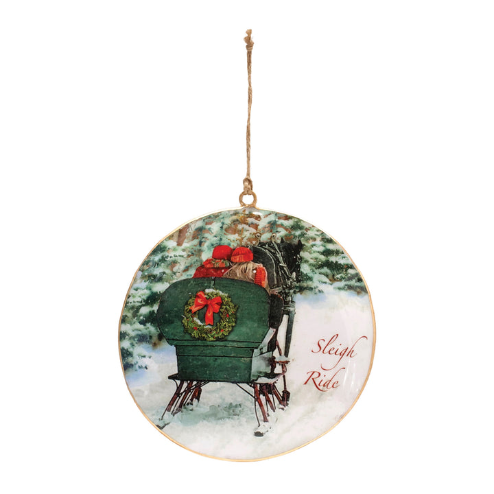 Sleigh Ride Iron Disc Ornament – 6″