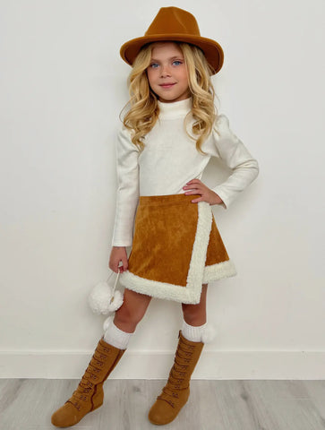 Ivory Turtle Neck with Skort Set - Kids