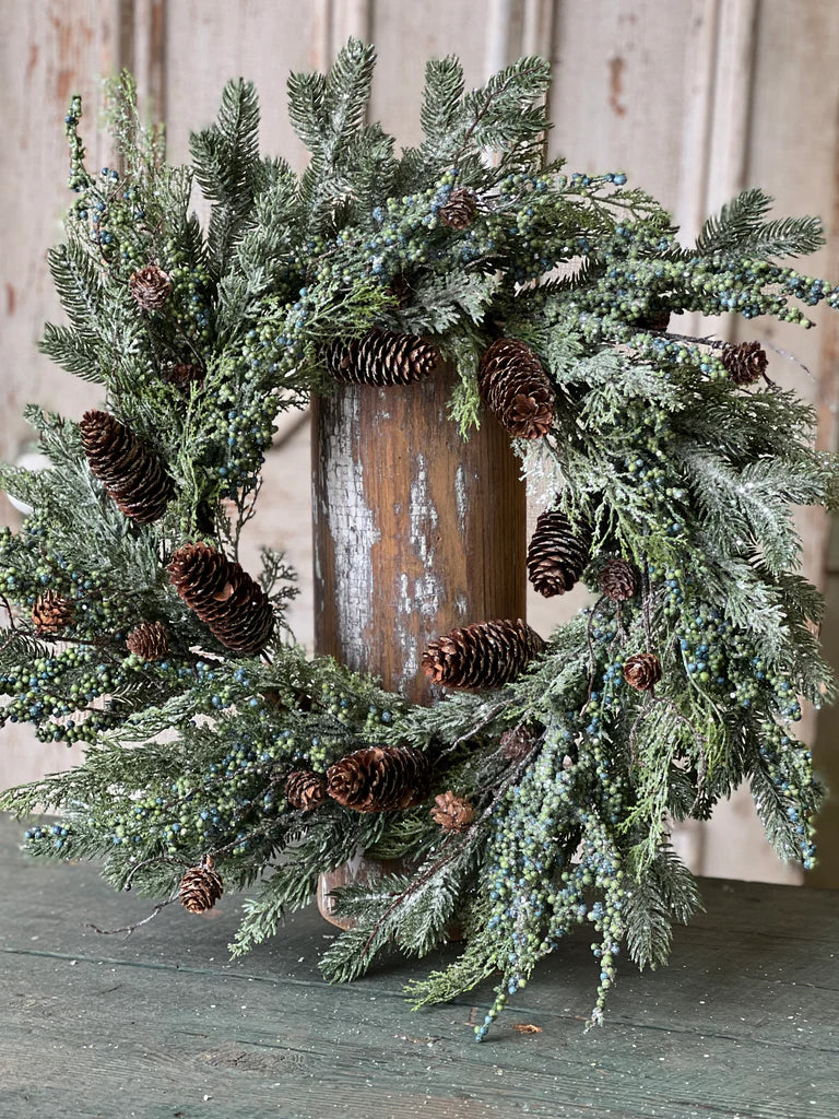 Juniper & Pinecone Wreath – 24”