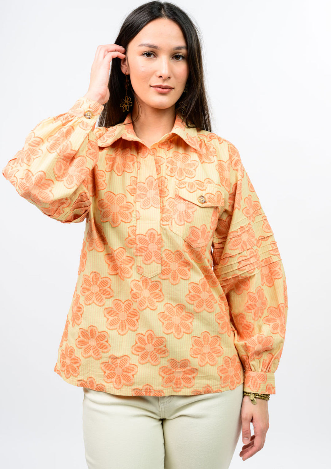 Peach Blossom Pleated Sleeve Top