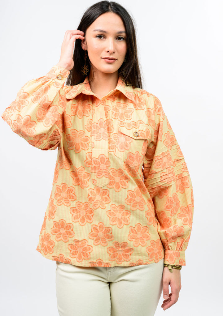 Peach Blossom Pleated Sleeve Top