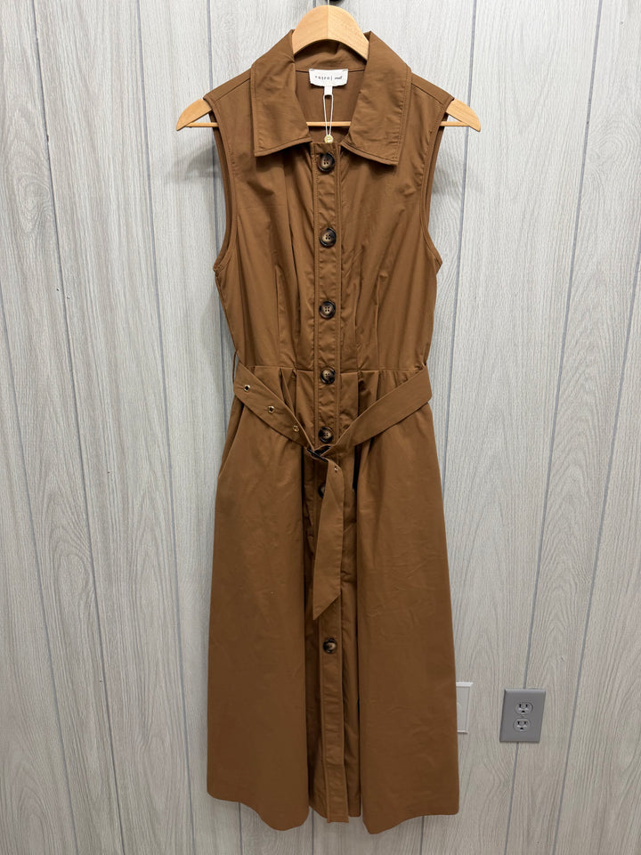 Camel Button-Front Belted Midi Dress