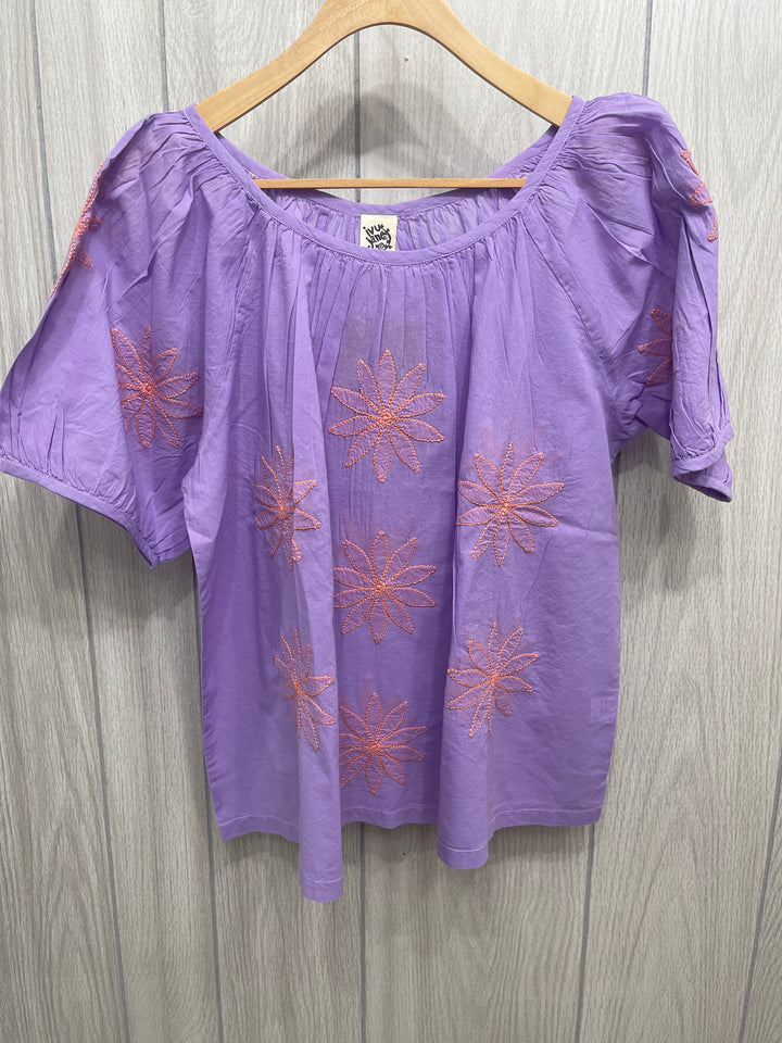 Lavender Hand Embroidered Star Flower Top