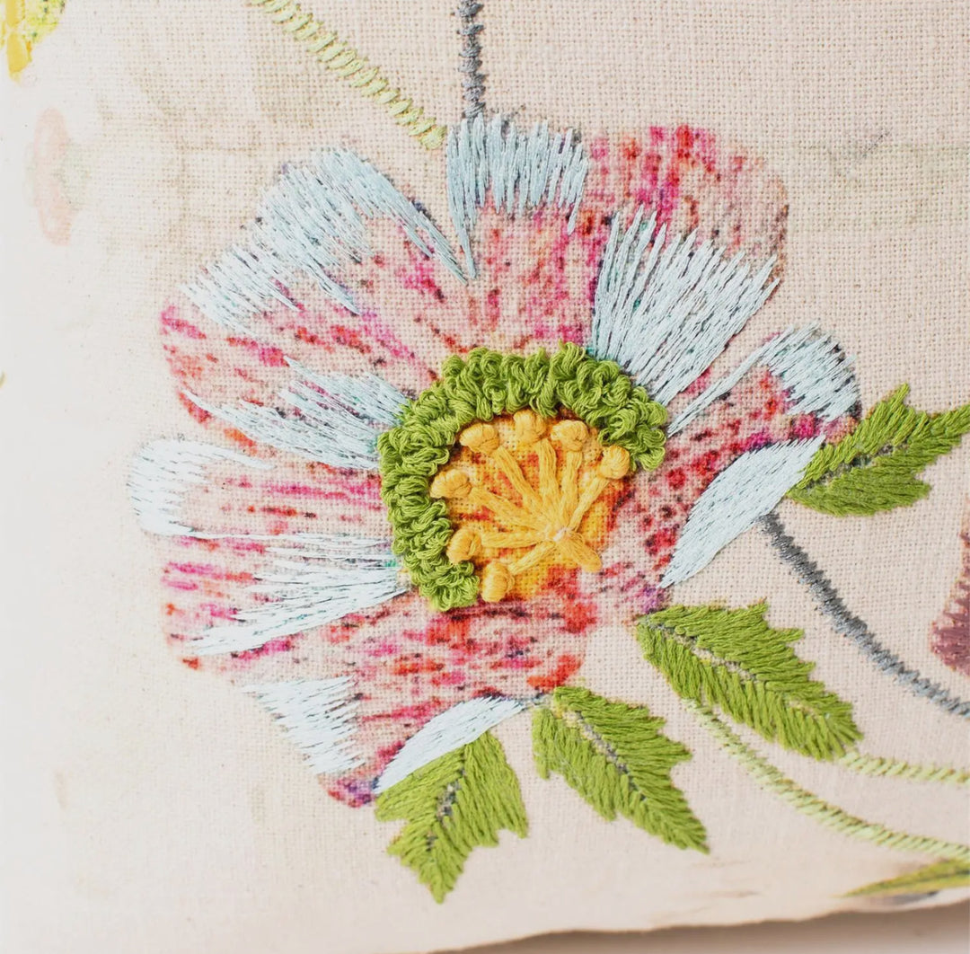 Garden Whimsy Dragonfly Embroidered Pillow