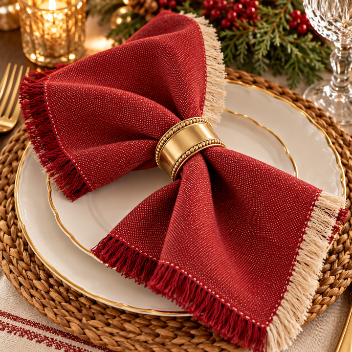Rust Elegance Fringe Cloth Napkin