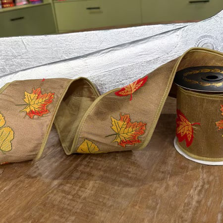 John Mark Enterprises: Embroidered Fall Leaves Ribbon