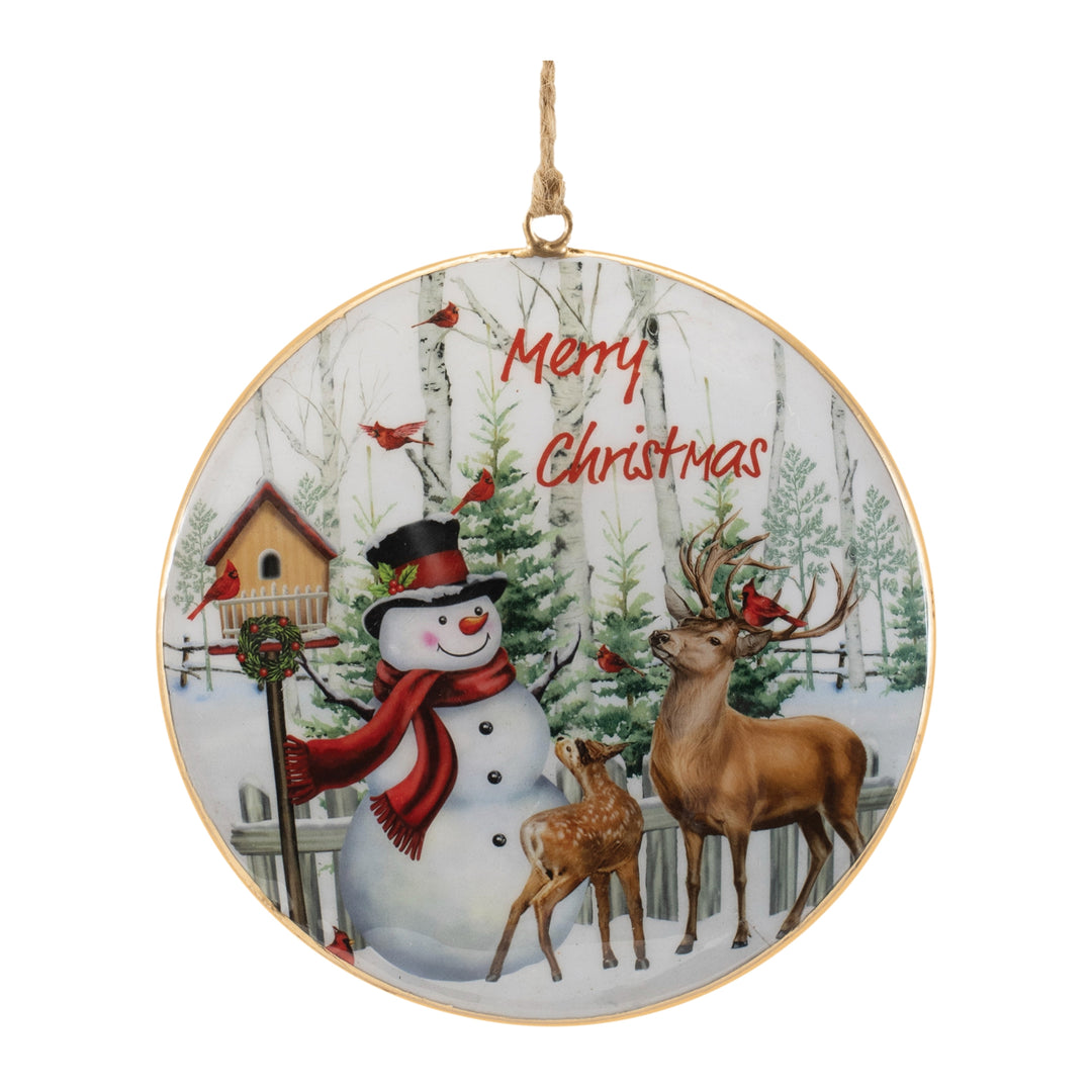 Woodland Christmas Snowman &amp; Deer Ornament – 6″