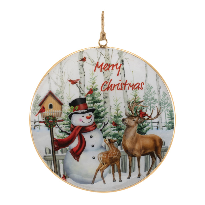 Woodland Christmas Snowman &amp; Deer Ornament – 6″