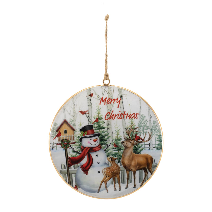 Woodland Christmas Snowman &amp; Deer Ornament – 6″