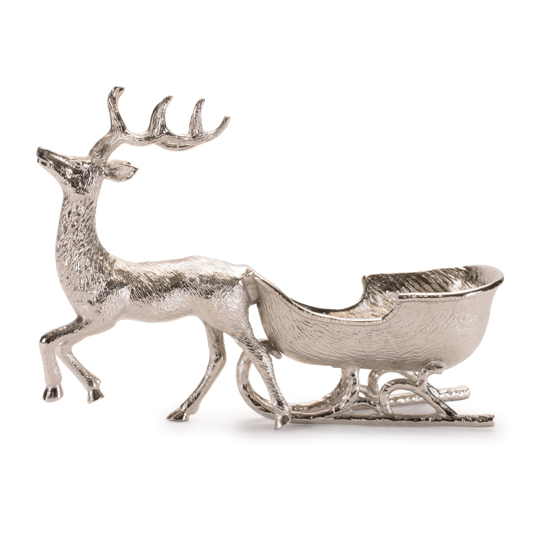 Silver Reindeer & Sleigh Centerpiece