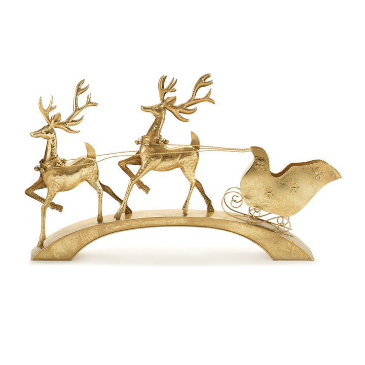 Golden Reindeer & Sleigh Christmas Display