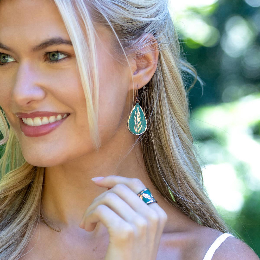 Patina Engraved Copper Earrings
