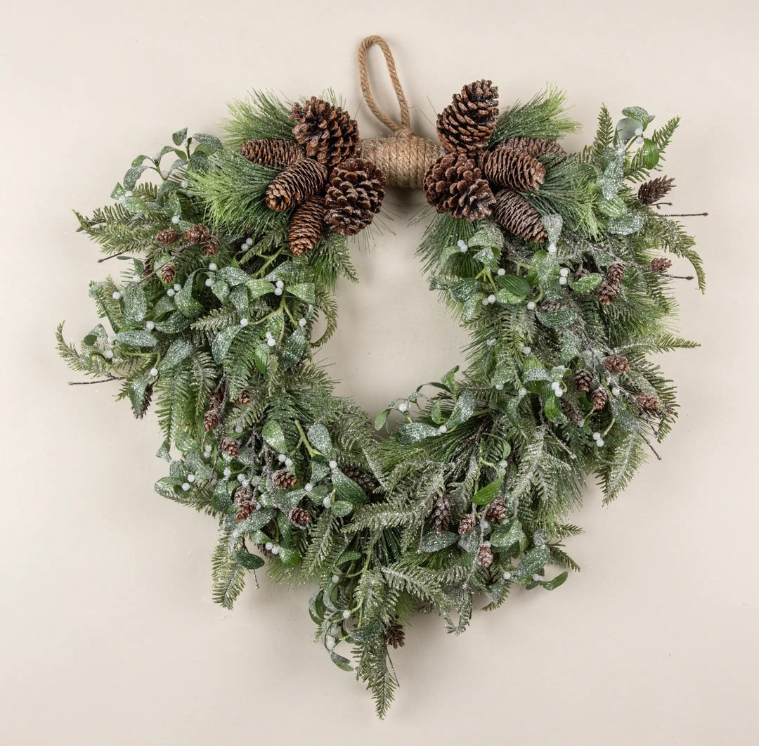 Frosted Mistletoe & Hemlock Wreath – 28”