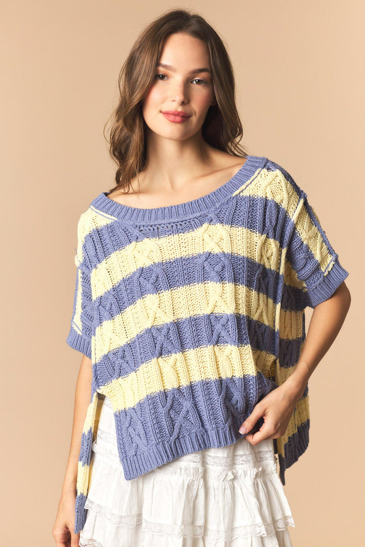 Bluebell Stripe Cable Knit Top
