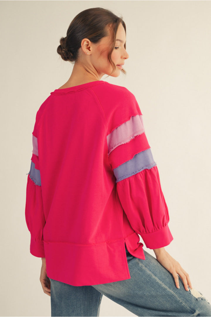 Colorblock Puff Sleeve Sweatshirt – Berry Pop
