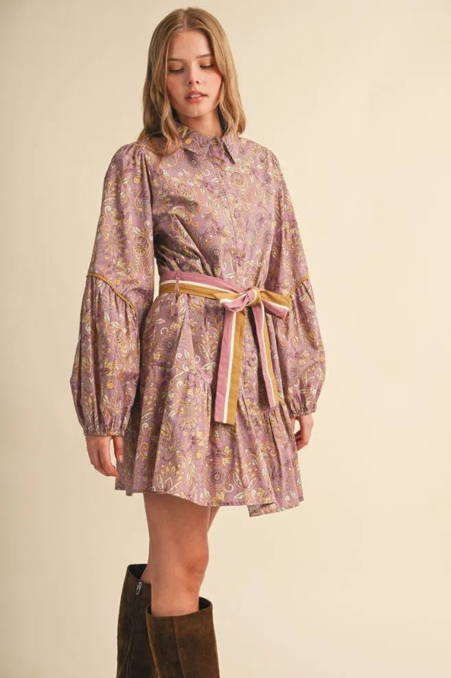 Mulberry Paisley Tie-Waist Dress