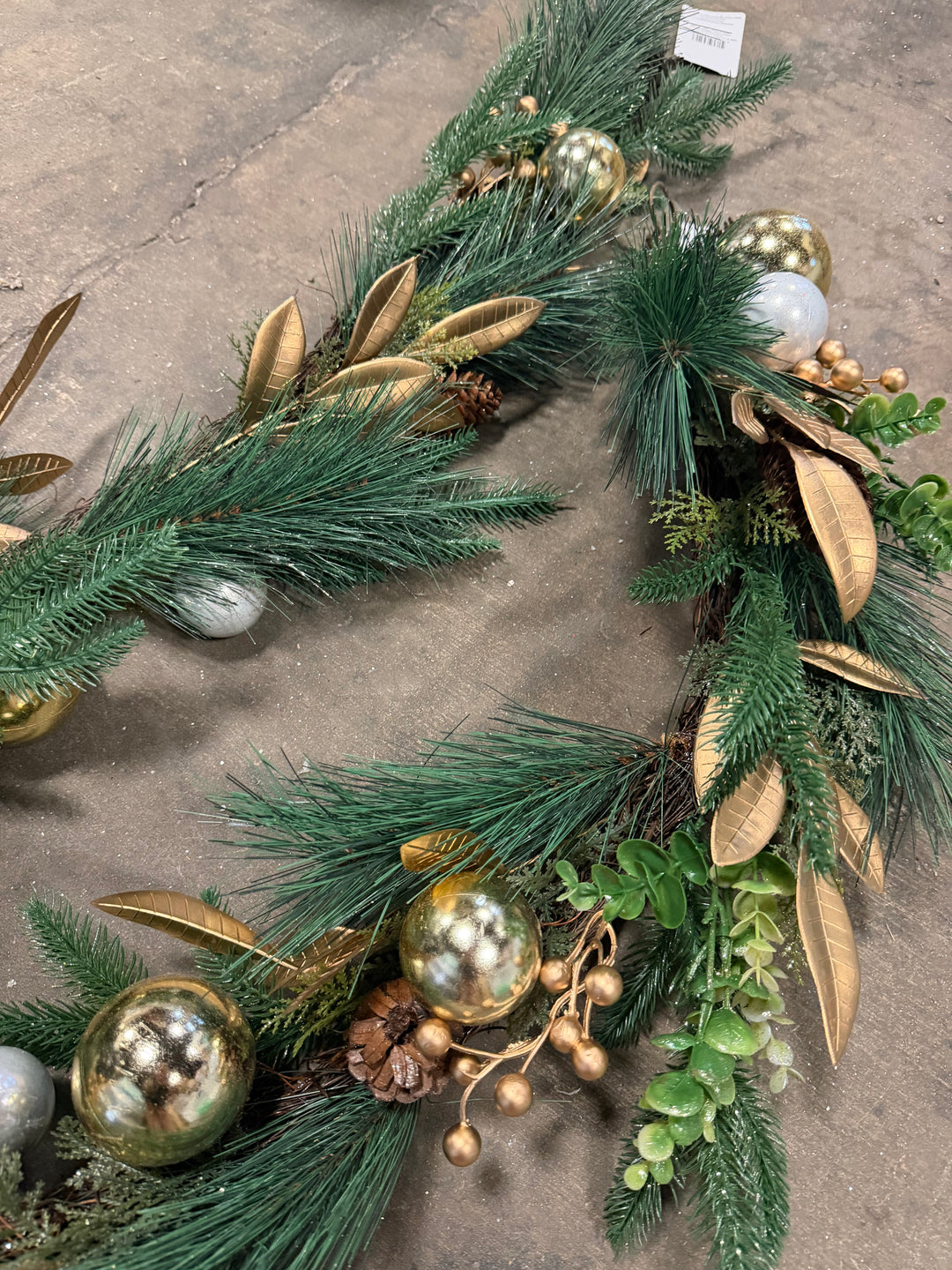 Golden Pine & Ornament Garland – 67”