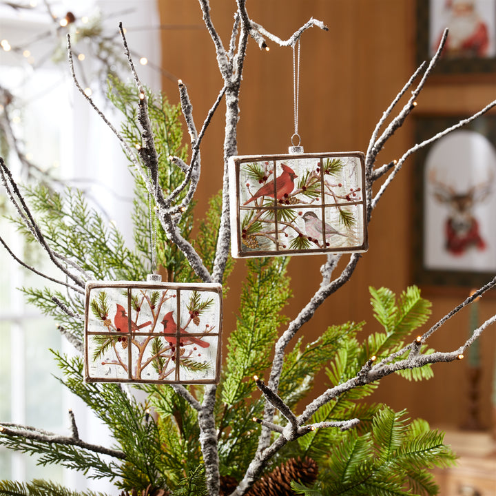 Christmas Cardinal Glass Window Ornament — Two Assorted Styles