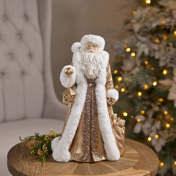 Champagne Christmas Santa with Lantern — 15"