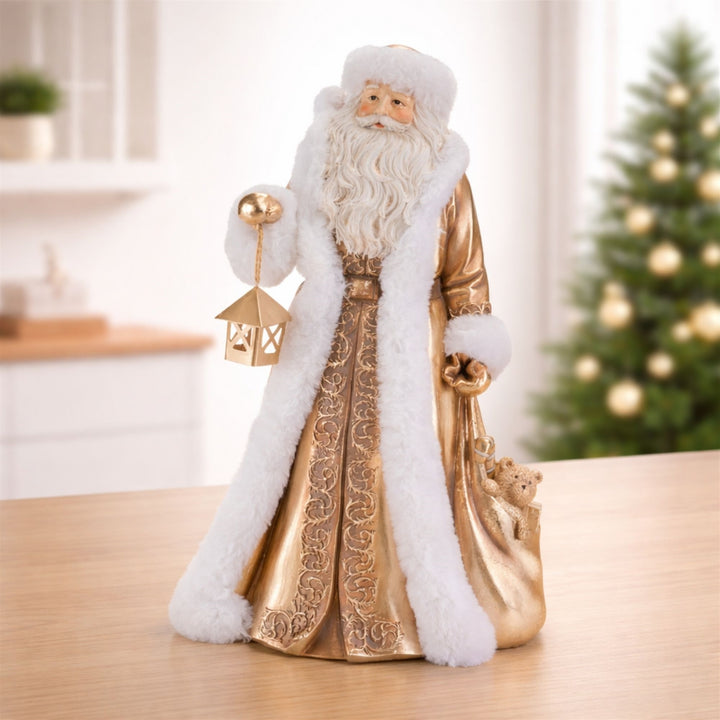 Champagne Christmas Santa with Lantern — 15"