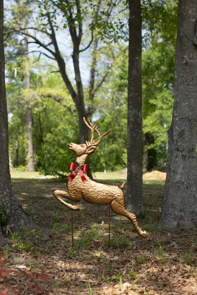 Prancing Gold Reindeer Yard Stake