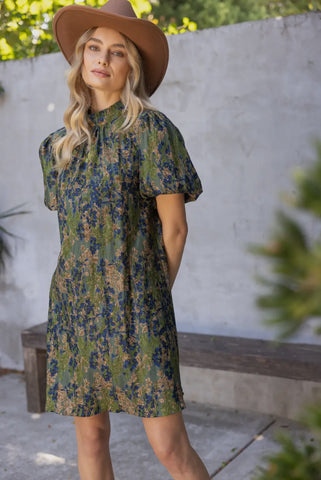 Collared Pleated Green Dress