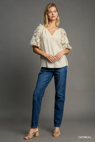 Floral Cut-Out Sleeve Top