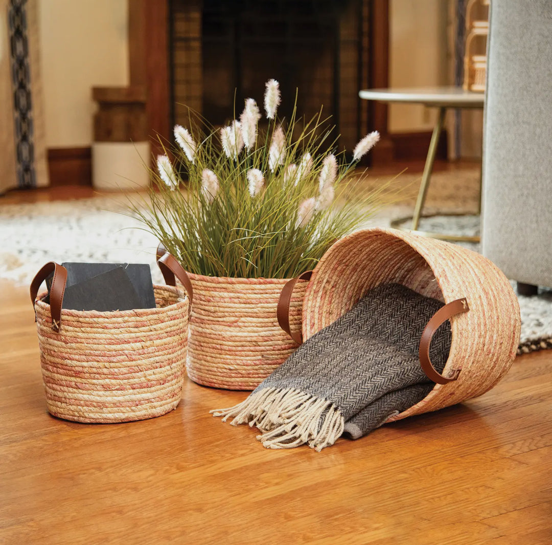 Blush Stripe Woven Basket